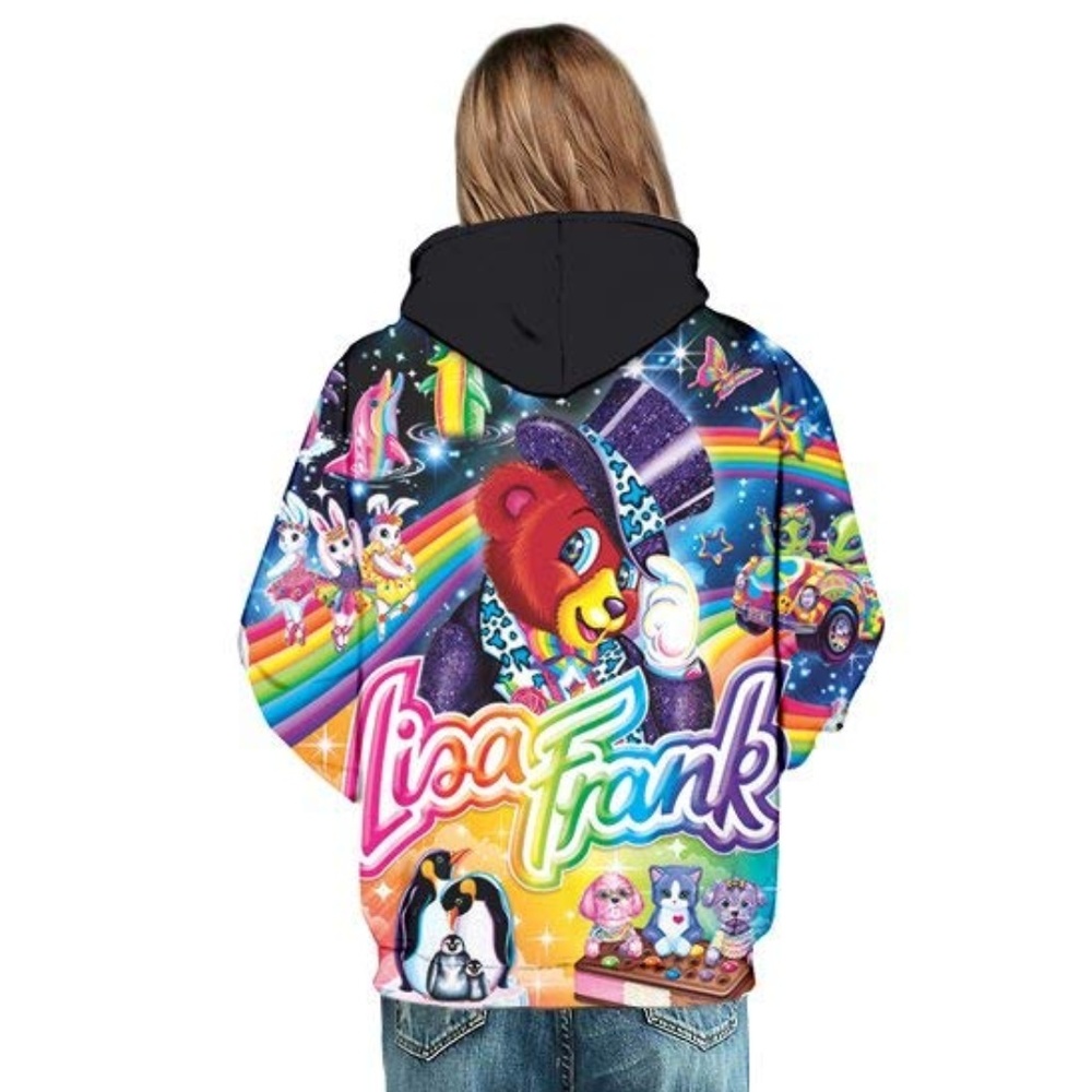 Lisa Frank 90's Bear Rainbow Rave Festival Hoodie - Picture 5 of 8